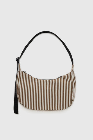 BAGGU Medium Nylon Crescent Bag Brown Stripe