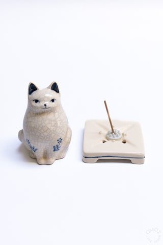 Crackle Porcelain Incense Burner Cat