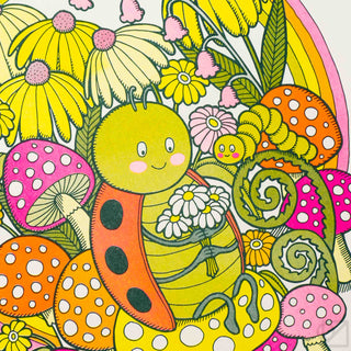 Ladybug Garden Risograph Print