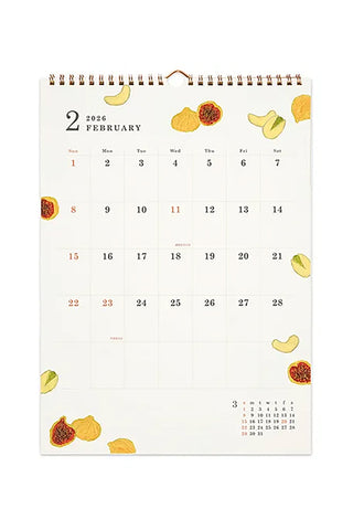 Calendar with fruit illustrations on a white background