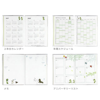 A6 monthly planner open to multiple scheduling layouts for different years