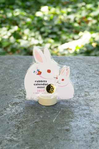 Rabbits mini die-cut calendar with standing bunny cutouts and 2027 coin