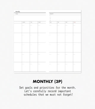 Monthly planning sheet with grid layout on a white background