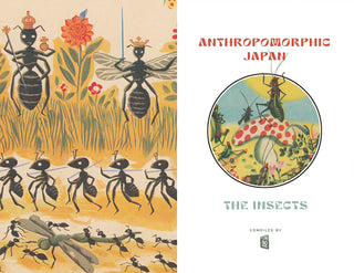 Inside cover of 'Anthropomorphic Japan: The Insects' with illustrations of ants and insects.