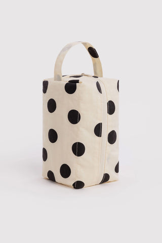 baggu dopp kit with black and white polka dot pattern