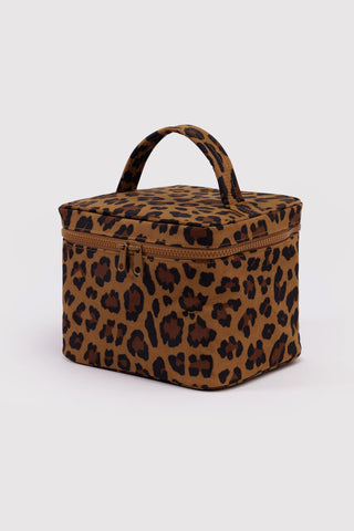 cosmetic case with handle in leopard print