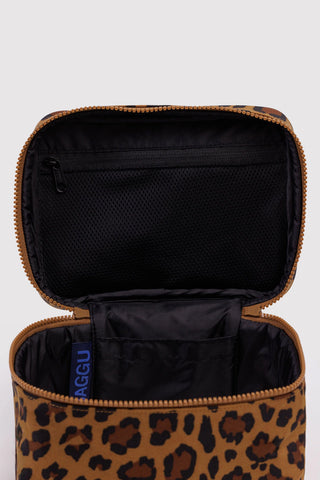 cosmetic case with zipper inside and leopard print
