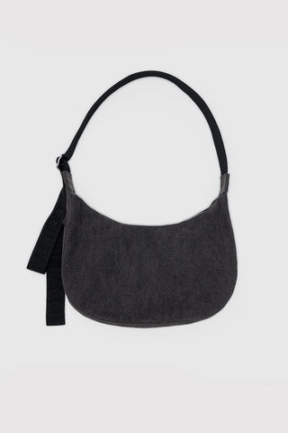 BAGGU Medium Denim Crescent Bag Washed Black Denim