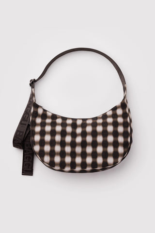 BAGGU Medium Nylon Crescent Bag Blurred Gingham Brown