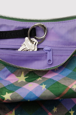 BAGGU Medium Nylon Crescent Bag Green Star Plaid