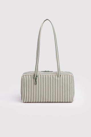 Striped handbag on a light gray background