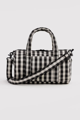 BAGGU Nylon Duffle Bag Black and Cream Gingham