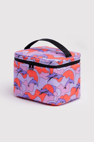 Rectangular lunch bag with dolphin pattern on a light gray background