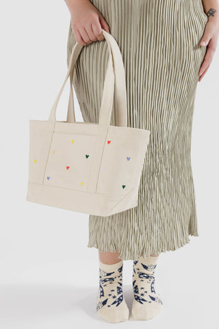 BAGGU Small Heavyweight Canvas Tote Embroidered Hearts