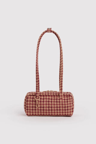 small bowler bag in tan houndstooth pattern