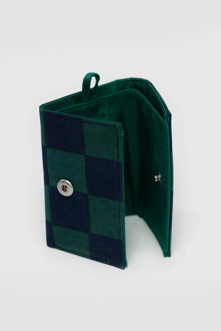 BAGGU Snap Wallet Green Navy Check