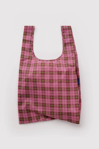 pink, red, and green tartan patterned baggu tot