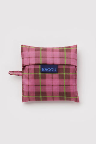 folded pink tartan patterend baggu tote