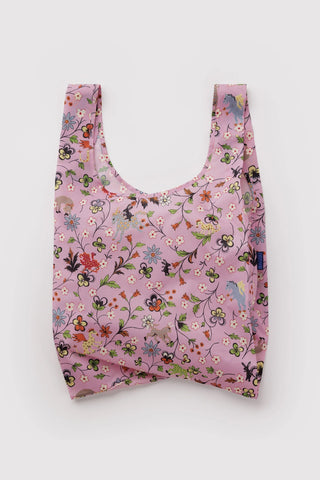 pink baggu tote bag with flowers and animals print