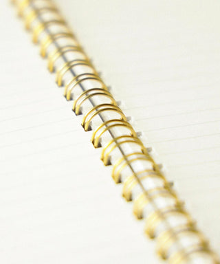 Close-up of a gold spiral binding on a white background