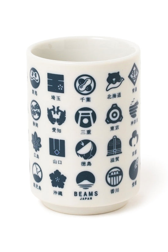 Indigo-blue icon ceramic sushi cup with white body and rounded rim