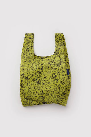 Baby BAGGU chartreuse paisley reusable tote bag, wide shoulder straps