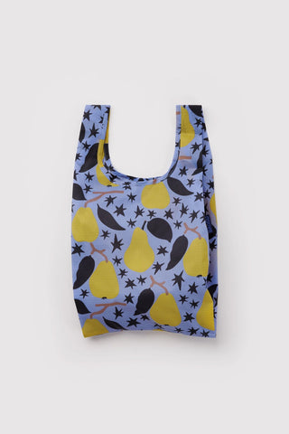Baby BAGGU reusable tote bag in navy with yellow pears and stars pattern