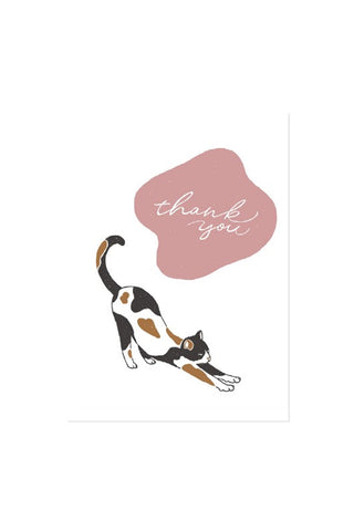 Card with a cat illustration and 'thank you' text on a white background