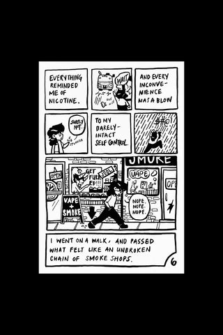 Black and white comic strip on a black background