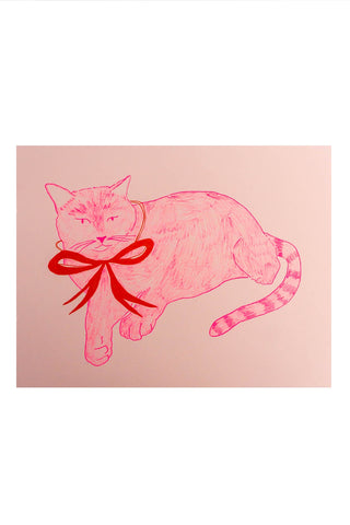 Cat with Bow Print by Maddy Conover