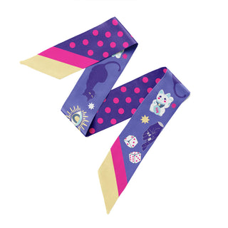 Colorful scarf with good luck designs on a white background