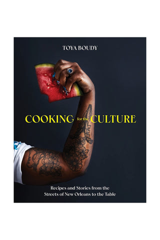 Cooking for the Culture cookbook cover with portrait holding a fruit drink