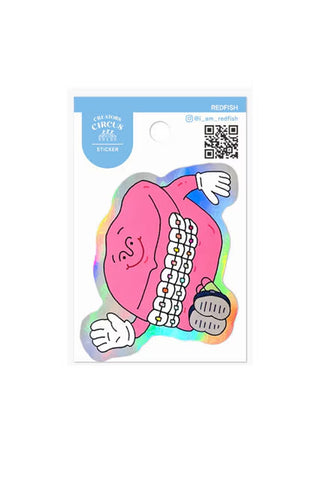 Colorful sticker of a mouth with braces on a white background
