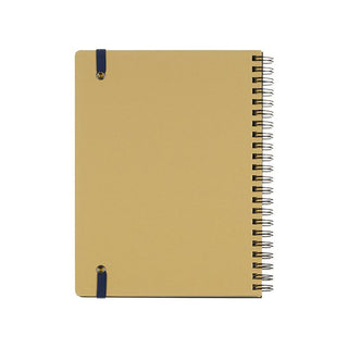 Back of notebook with black spiral binding on a white background
