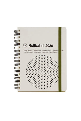 Rollbahn 2026 planner with spiral binding and dot pattern on a white background
