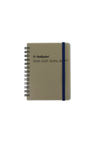 Gray notebook with black spiral and Rollbahn branding