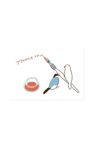 Illustration of a bird with a dip pen and ink, accompanied by the text 'Thank you' on a white background.