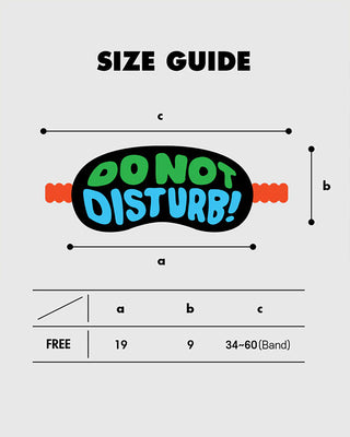 Size guide with 'Do Not Disturb!' mask on a light gray background