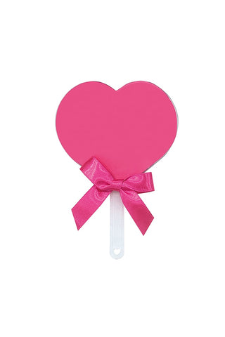 Pink heart-shaped card fan with a bow on a white background