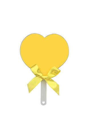 Yellow heart-shaped card fan with a bow on a white background