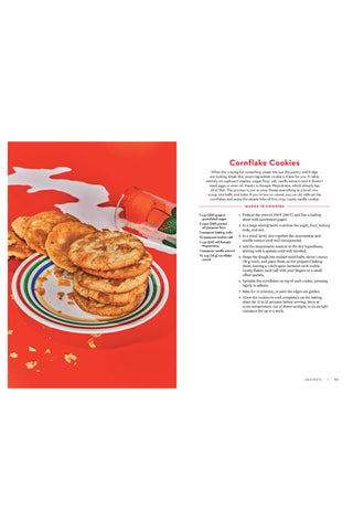 Stack of cornflake cookies on a plate with recipe instructions