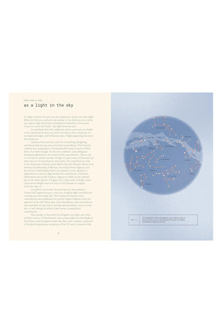 Book page with constellation diagram and text on a white background