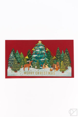 Woodland Animals Around Tree Pop-Up Christmas Card