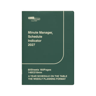 A dark green Minute Manager Schedule planner for 2027 with white text shown on a white background.