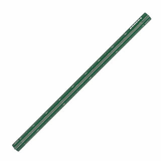 Green aluminum metric drafting scale with white measurement markings