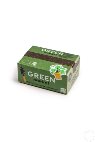 Green Market sticker packaging on a white background