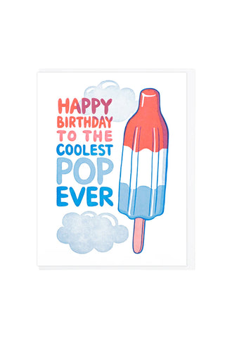 Cartoon popsicle with 'Happy Birthday to the Coolest Pop Ever' text on a white background
