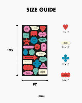 Size guide for sticker sheet showing measurements