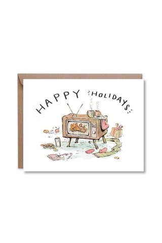 Happy Holidays Retro TV Yule Log Card