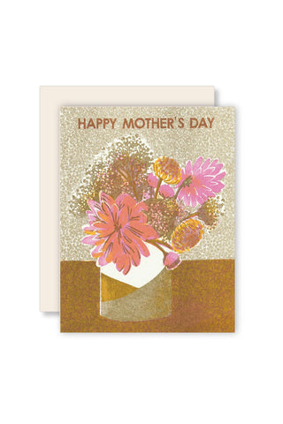 Greeting card with flowers and 'Happy Mother's Day' text on a beige background